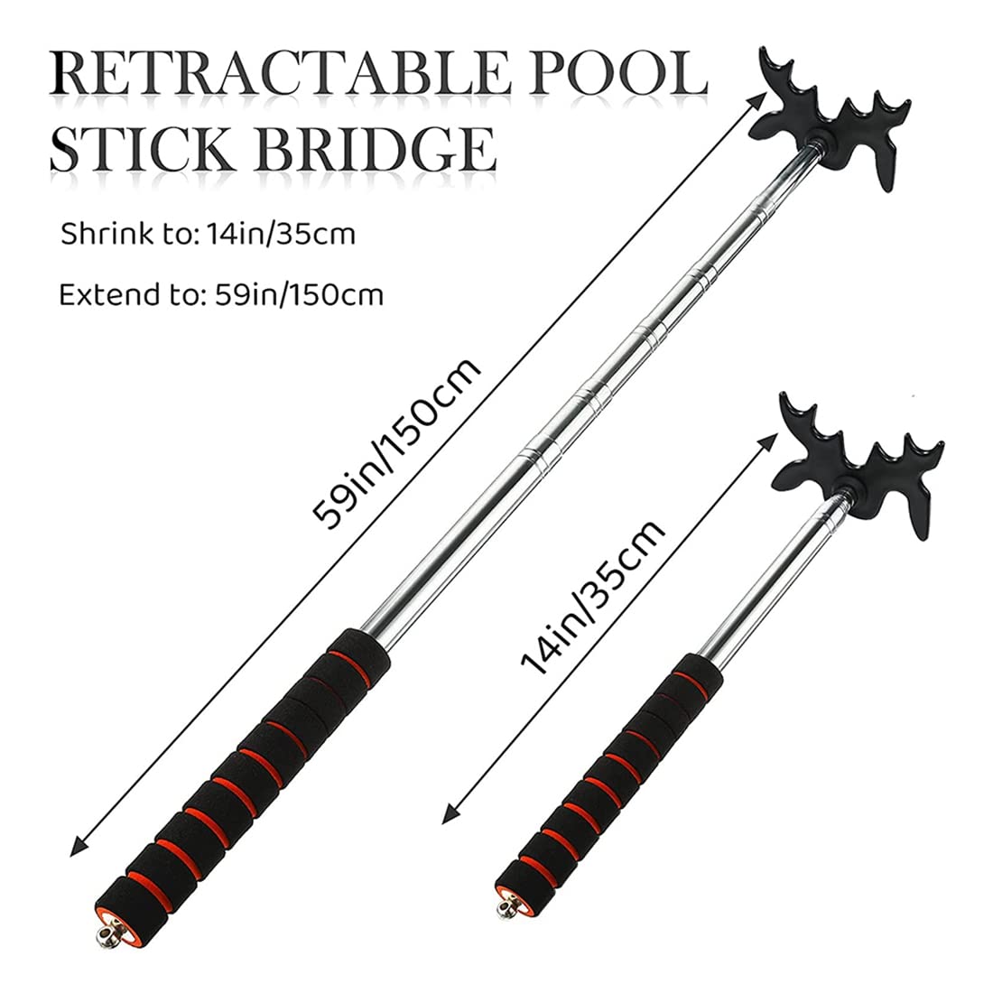 Puente RetráCtil para Tacos de Billar con Cabezal de Puente, Accesorio de Taco de Billar para Mesa de Billar, Cabeza de Puente, Negro