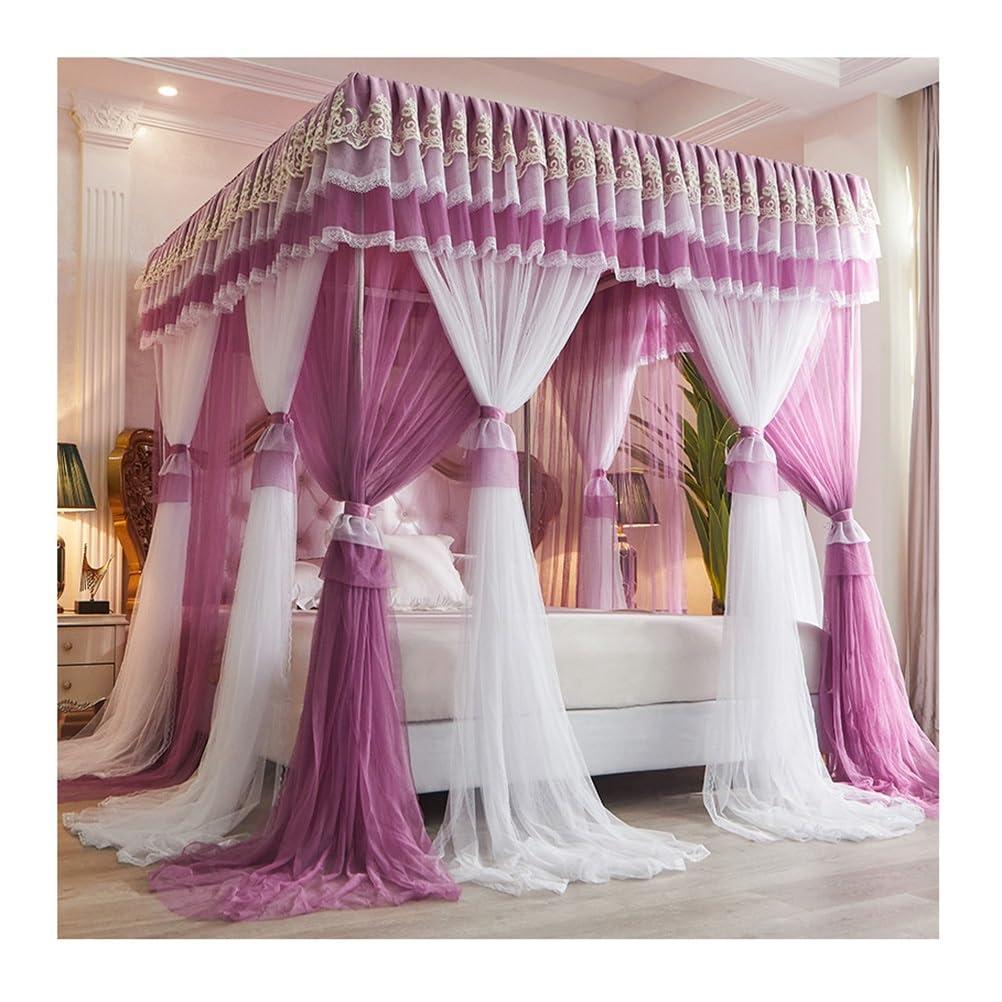 GJMSSMY Bedroom double bed canopy mosquito net, European style palace princess bedroom Romantic decorative bed curtains, easy to install (Color : Purple-1, Size : 180X200cm/71X79in)
