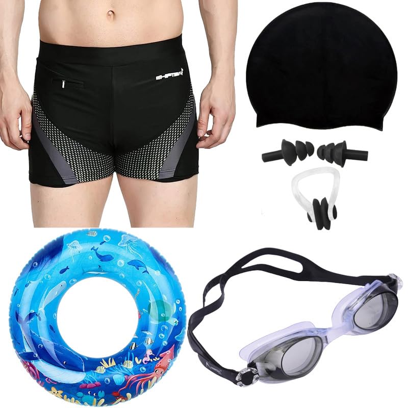 Swimming Kit for Boys | Swim Trunks, Goggles, Swim Cap, Nose Clip, Ear Plugs, Swim Ring | Accessories for Swimming, Water Sports(12 Years -13 Years,Green)-image-30