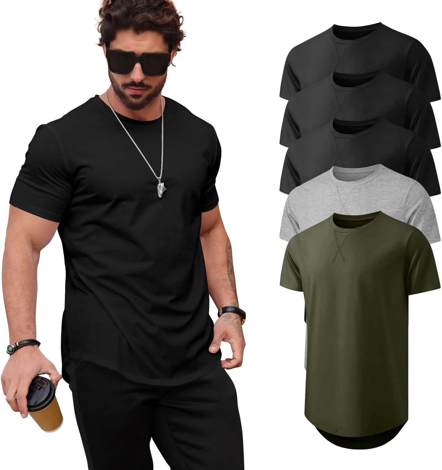 Mens 5 Pack T Shirt Short Sleeve Crew Neck Soft Fitted Tees Pro Club Shirts Large