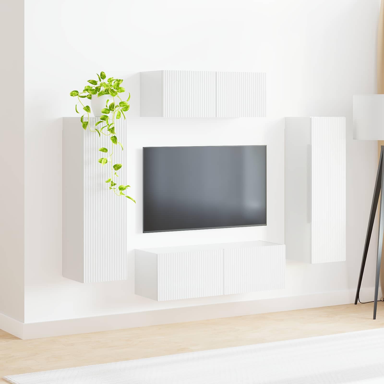 TV-Schrankset Wandmontiert 3-teilig, Hochglanz Weiß Holzwerkstoff, Modernes Media-Center für Wohnzimmer, Elegante Aufbewahrungslösung