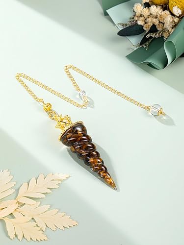 Miniatura 2 de PESOENTH Corona de oro, péndulo de cristal de ojo de tigre, radiestesia, adivinación, curación, espiritual, resina, péndulo, péndulo, cristal,