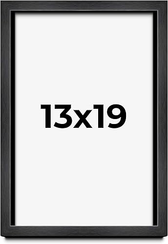 Caja de sombra de 13 x 19 pulgadas, marco negro carbón, marco de madera maciza, 1 pulgada de profundidad, con plexiglás acrílico UV, respaldo y