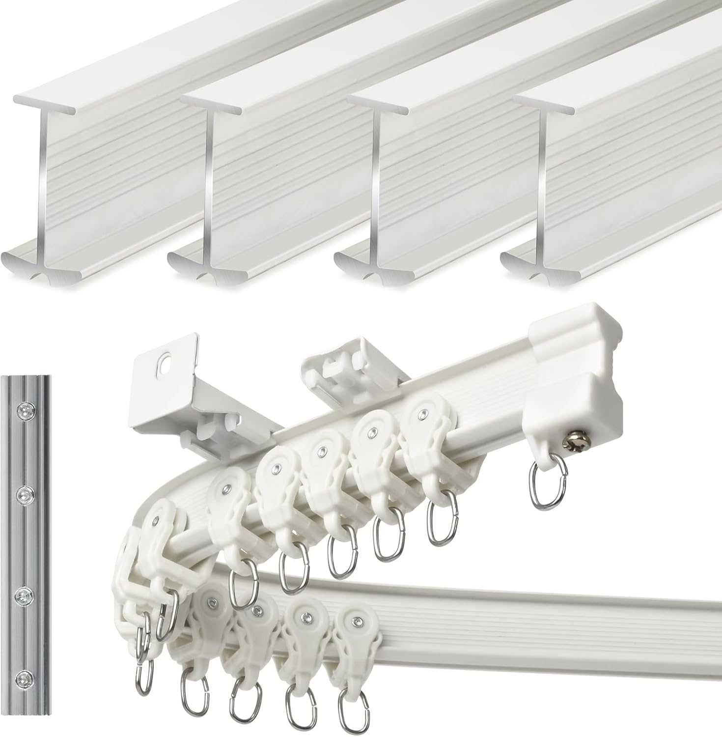 KOLAKO Ceiling Curtain Track, 3Ft-12Ft Aluminum Curtain Rail Track Ceiling Wall Mount Bendable Heavy Duty Curtain Tracks System, Room Divider, Sliding Drop Ceiling Track Set