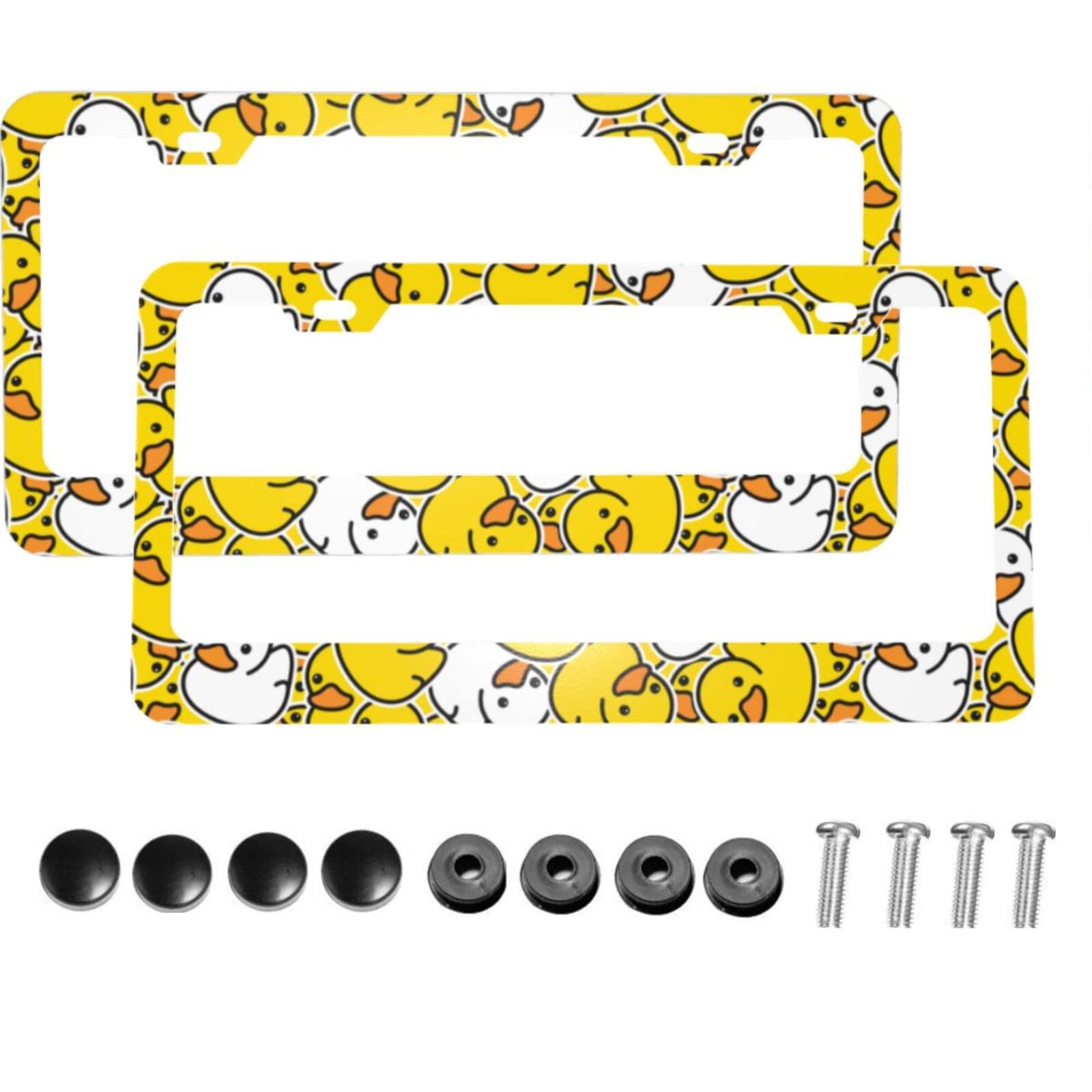 Dujiea 2 Pieces Yellow Cartoon Duck Aluminum Metal License Plate Frame with Screw Caps, 2 Holes License Plate Frame Car Tag Cover Holder for Us Standard Vehicles