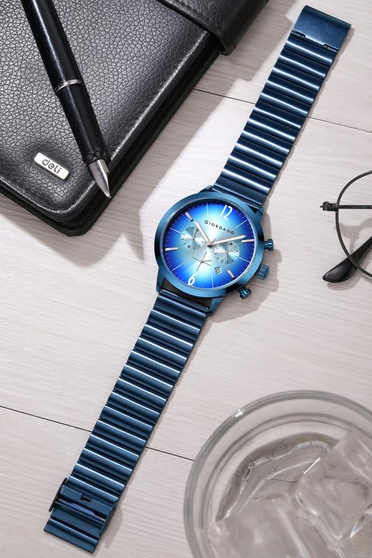 Image of Giordano Analog Chronograph Watch for Men - Round Dial, Date Display Function, Quartz Movement, Water Resistant, Stainless Steel Case & Strap - GZ-50153