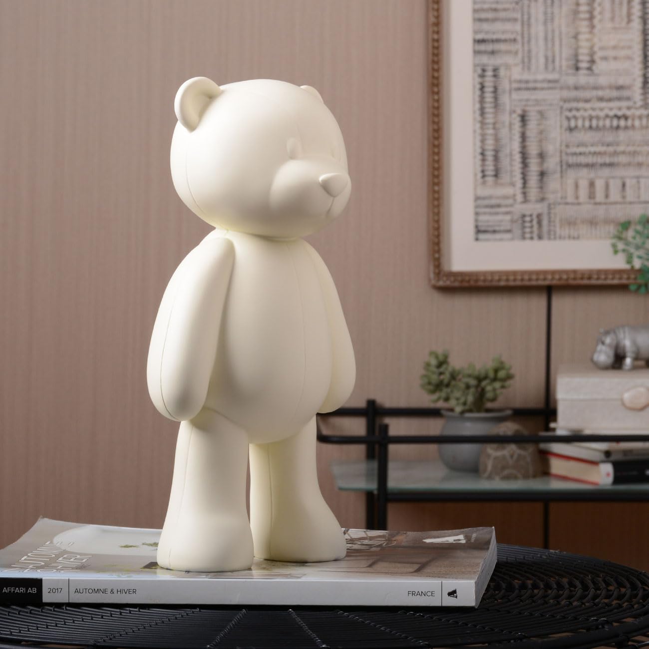 Oso Escultura Figura Animal Decoración Moderna Arte Estatua 30cm | Resina Blanco Hogar Adorno Interior Artesanal Cumpleaño Festiva Regalo para Dormitorio Oficina Salón