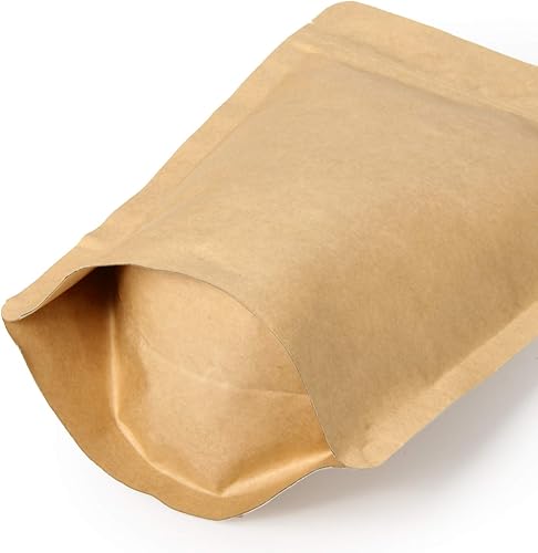 Miniatura 4 de Bolsas de café de 8 onzas, 100 piezas, papel kraft natural de alta barrera de pie, bolsas Ziplock con válvula y cremallera (100 unidades, 8 onzas0.5