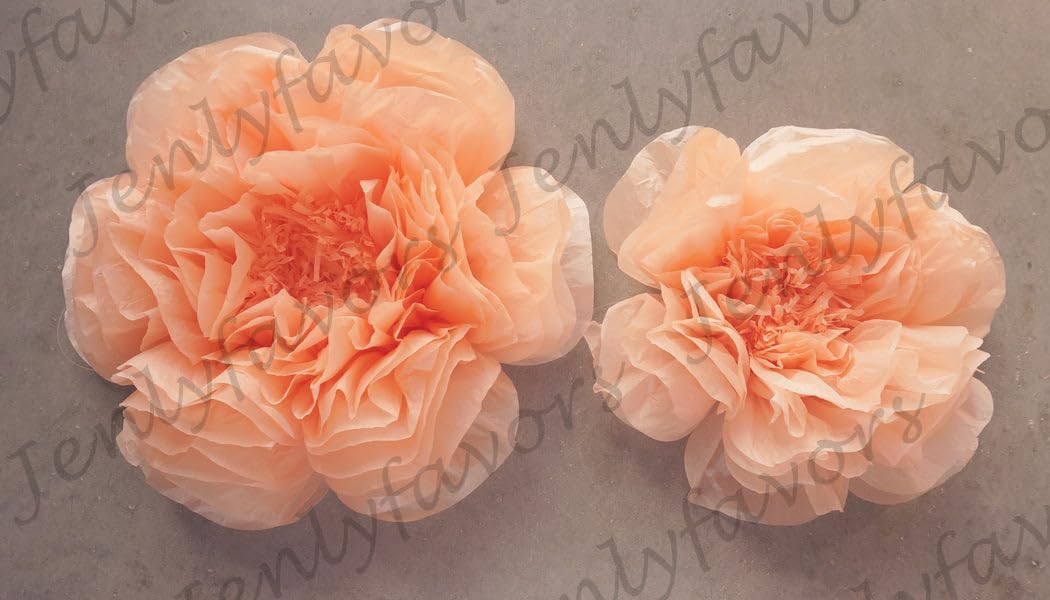 JenlyFavors 12" & 16" Scallop Shaped Tissue Backdrop Flowers for Beautiful Room Wall Decoration Coral (2 Pieces)