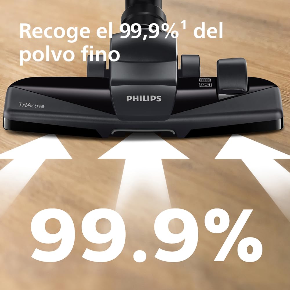 Aspirador sin bolsa Philips PowerPro Compact – Aspiradora ligera, Potencia de 900 W, Boquilla TriActive para suelos duros y alfombras, Filtro HEPA H13 antialérgico, PowerCyclone 5 (FC9332/09)