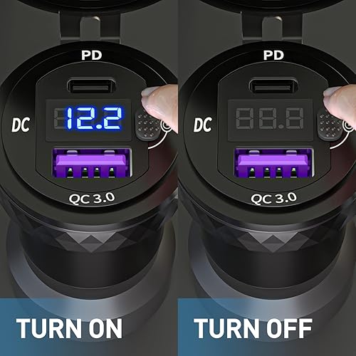 Miniatura 4 de Cllena DIN Hella Plug a USB C PD 3.0 y QC 3.0 Cargador USB Adaptador de corriente con voltímetro e interruptor de encendido y apagado para