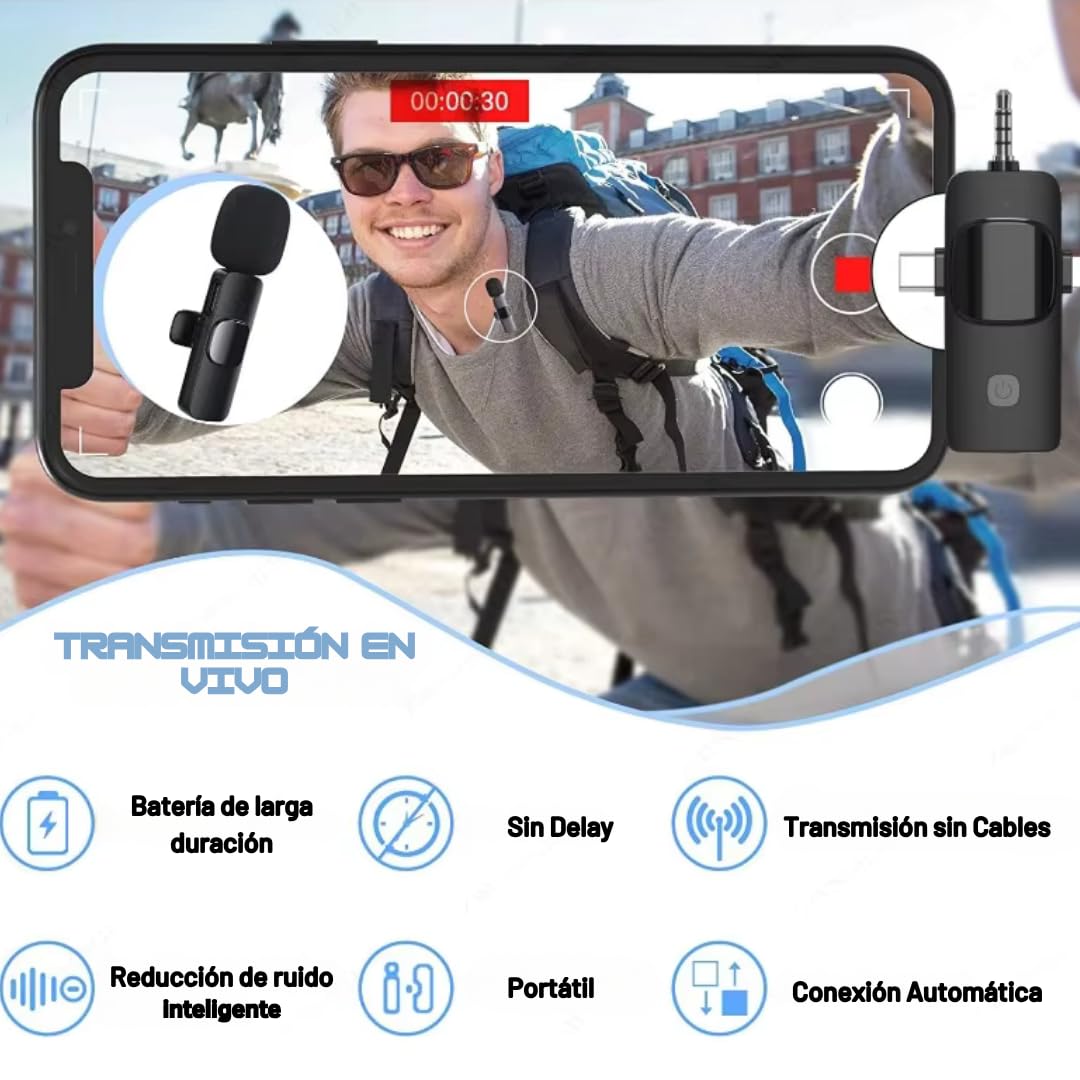 [InnovaNest] Microfono Inalambrico - Ideal para Android e iOS y Streaming, Microfono Solapa para Podcast, Micro para Grabaciones de Voz y Producciones Profesionales (microfone wireless profissional)