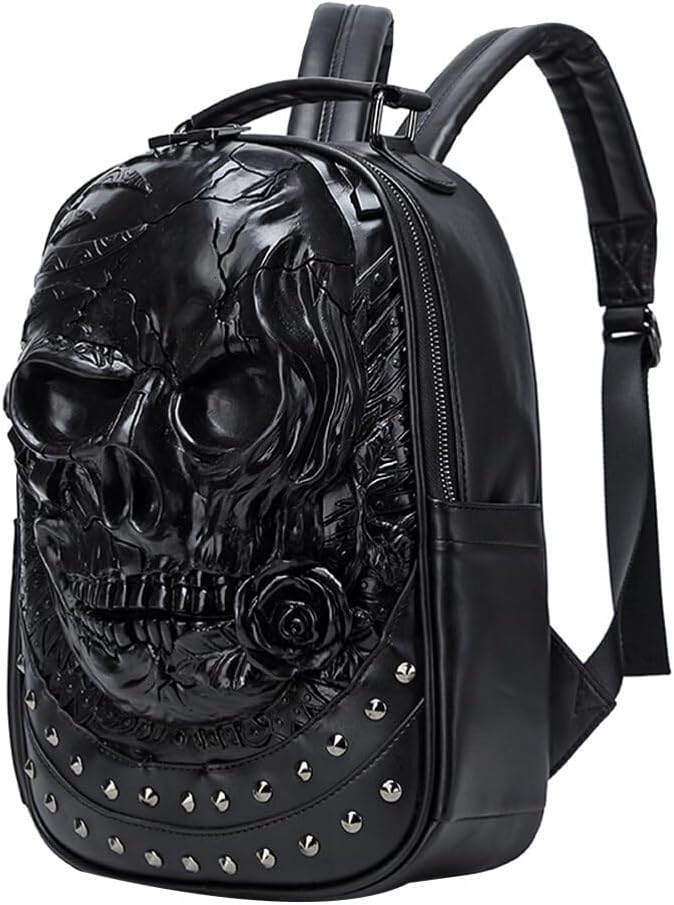 VALICLUD Rivet Skull Backpack Embossed 3D Punk Shoulder Bag for Boys Men Large Capacity Durable Everyday Use - Image 4