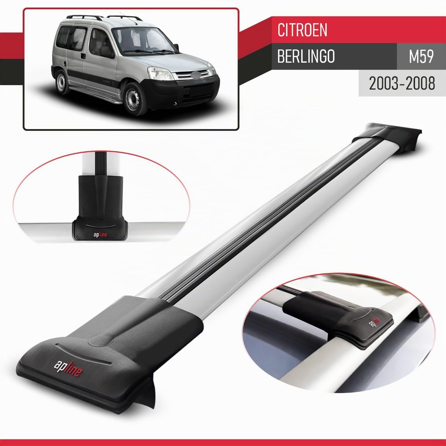 Compatible con Citroen Berlingo (M59) 2003-2008 Modelo Fly Barra de Techo Auto Portaequipajes Barras Transversales Gris Aluminio 2 Barras