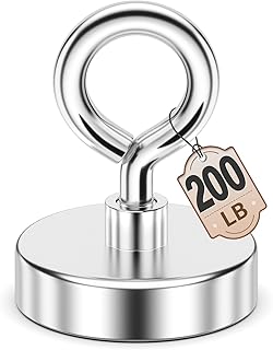FINDMAG 1.76’’ Fishing Magnets, 200 LBS Pulling Force Neodymium Rare Earth Magnet with Lifting Eye-Bolt, Super Strong Round Magnet for Retrieving Items in Lake, Beach, Lawn and New House