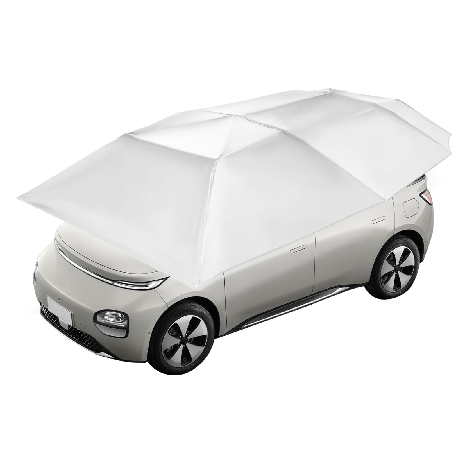 YUMIONB Semi-Automatic Car Tent, 3.78×7.2FT Portable Cars Umbrella Vehicles Tent Blocking UV Rays Car Roof Cover Cars Awning with Carrying Bag Sun Shades for Vehicles Roof Protection (Silver Gray)