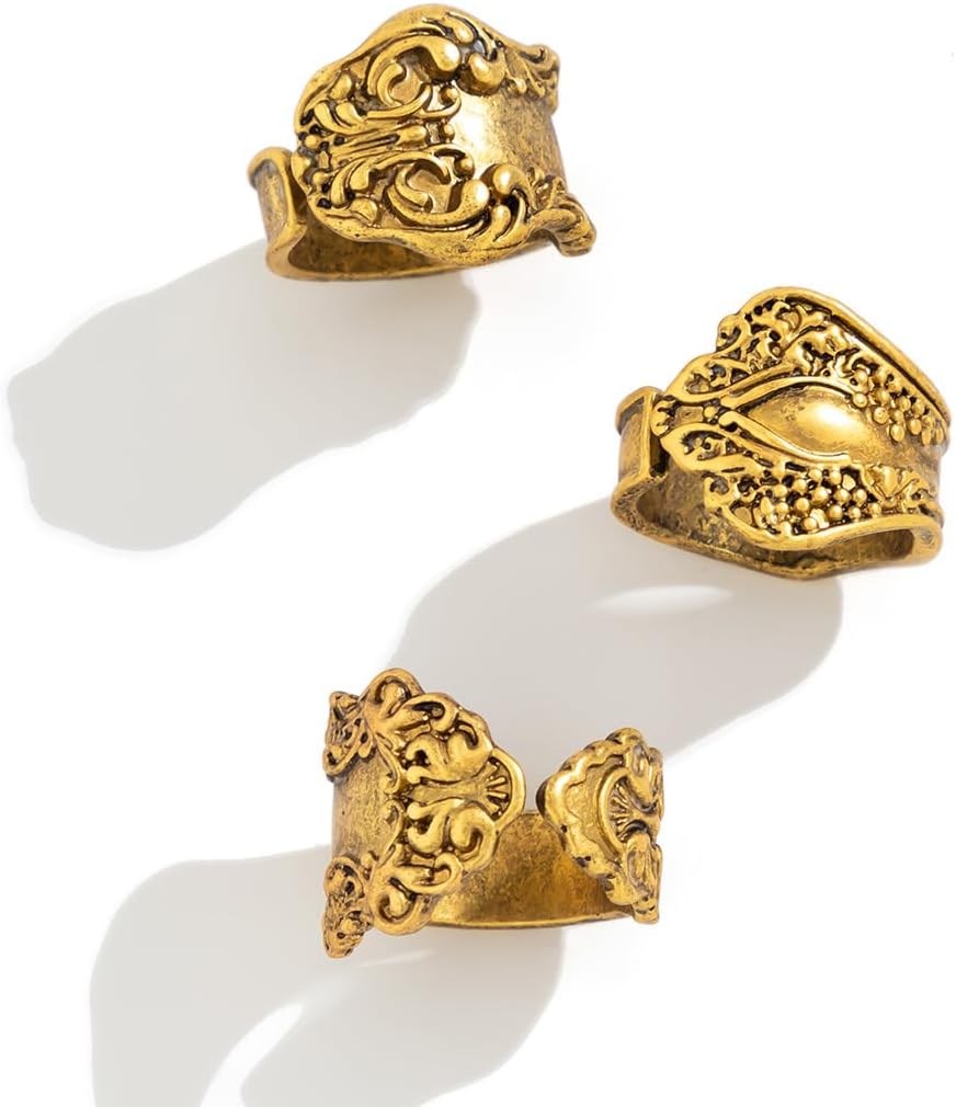 Vintage Knuckle Rings Set for Women Bohemian Retro Hollow Flower Rings Stackable Chunky Gold Rings Set Y2K Floral Statement Rings Bohemian Style Jewelry - Image 4