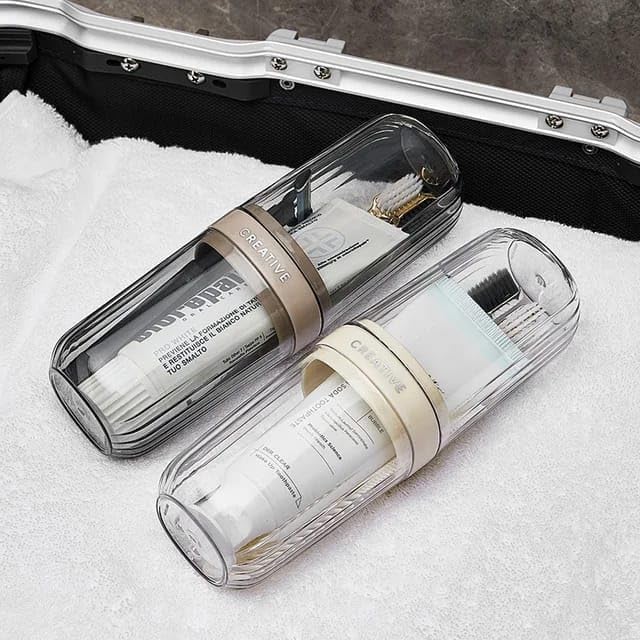 Image of Portable Transparent Toothbrush Travel Case - Anti-Bacterial Toothbrush Cover, Portable Holder for Home & Travel (2, Cream)