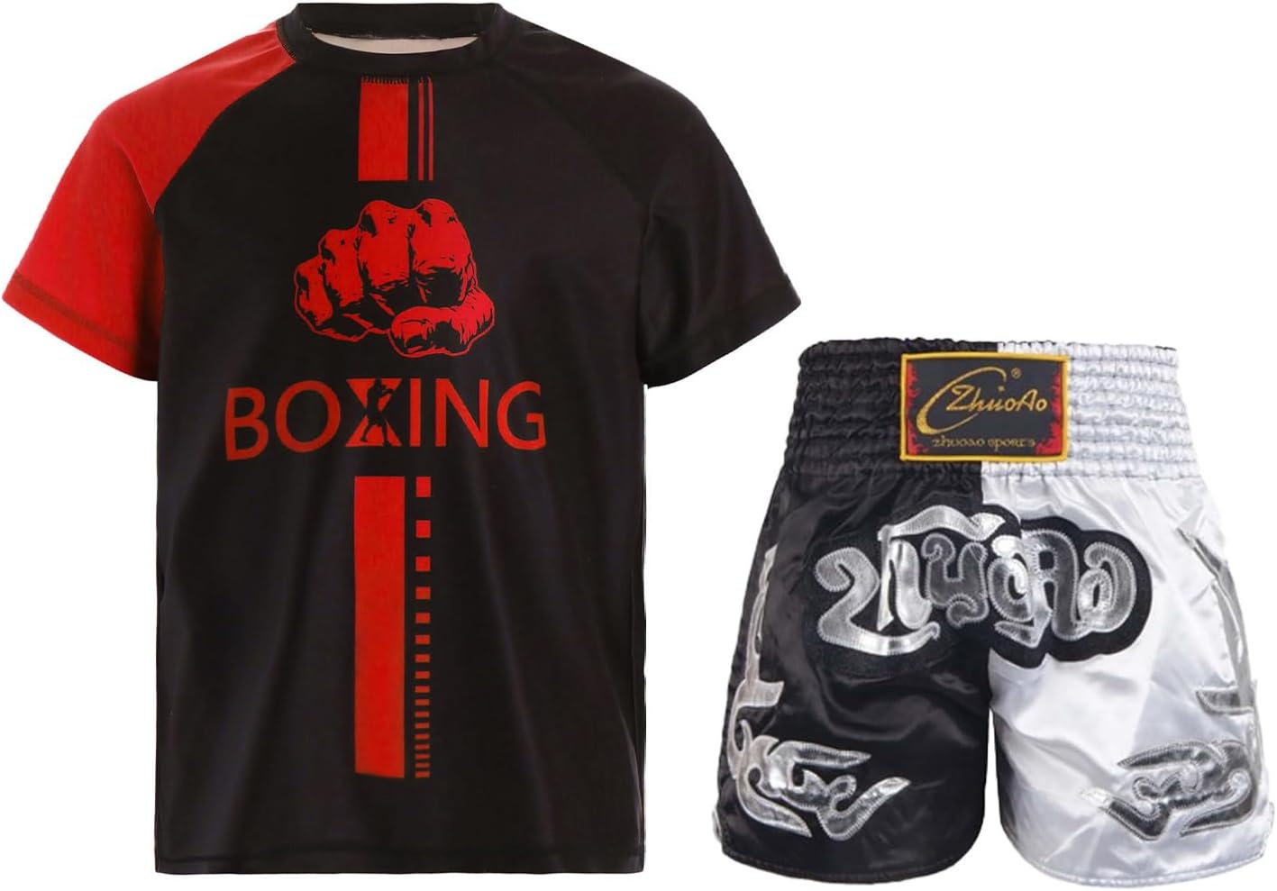 Kids Boys Boxing Costumes Athletic Performance Shirt and Kickboxing Muay Thai Shorts Trunks
