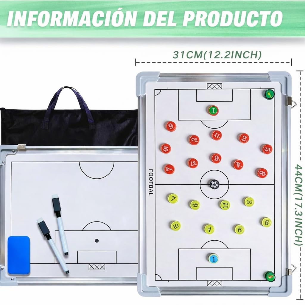 CREADY® Pizarra Entrenador de Futbol 44x31cm, Carpeta Táctica para Entrenar, Regalos para Entrenadores, Pizarra Magnetica Futbol, Pizarra Futbol Entrenador con Fichas Magnéticas y accesorios