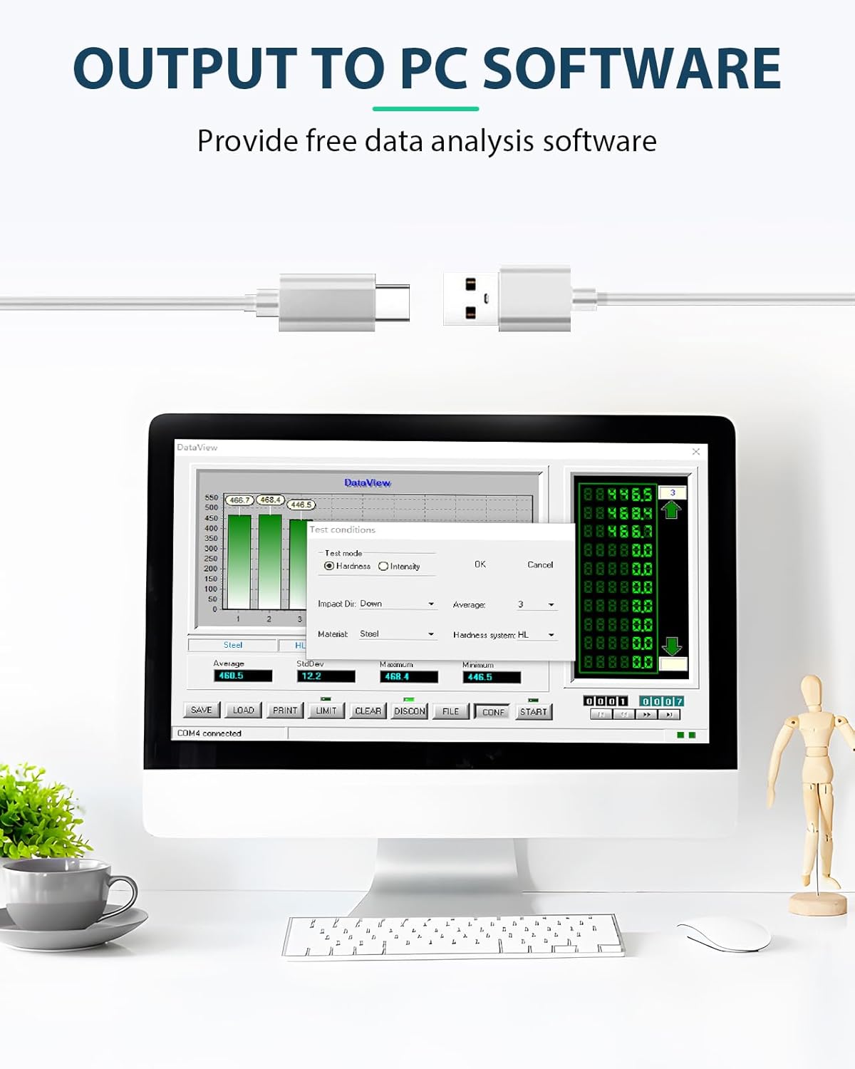 Metal Hardness Tester Kit, Digital Leeb Testing with Standard Hardness Block for Calibration, Multi-Scale Support & Free Software