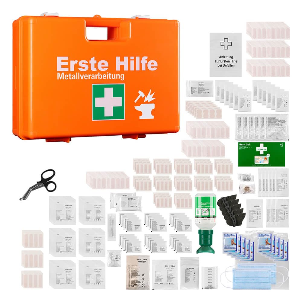 Erste-Hilfe-Koffer Metallverarbeitung, Set mit Nachfüllpack, orange, DIN 13157, Art.-Nr. 610971 | Verbandskasten | Notfallkoffer | Erste Hilfe Kasten