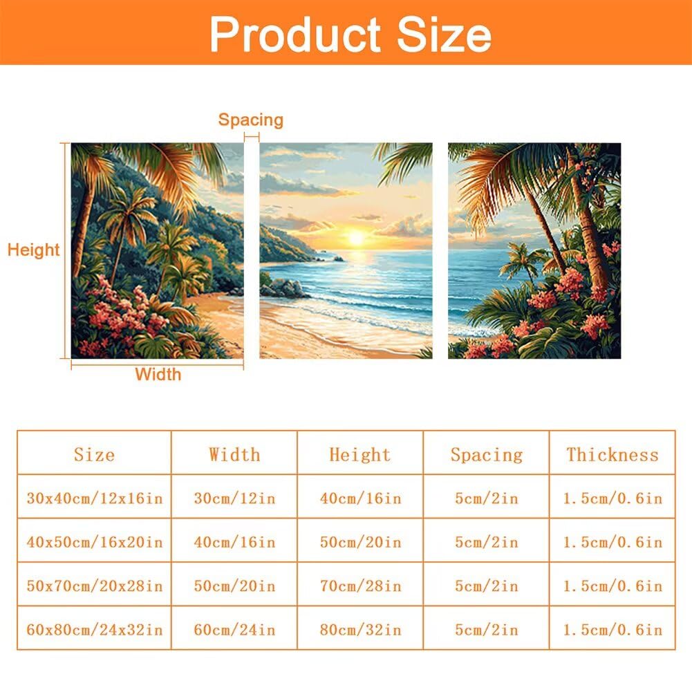 Wandbilder Strand 60x80cm, 3Pcs Leinwand Bilder Groß Wanddeko Wohnzimmer, Tropisch Leinwand Bilder mit Rahmen, Moderne Wandbilder Wohnzimmer Poster Set mit Haken, Wand Deko Schlafzimmer Poster, -2030