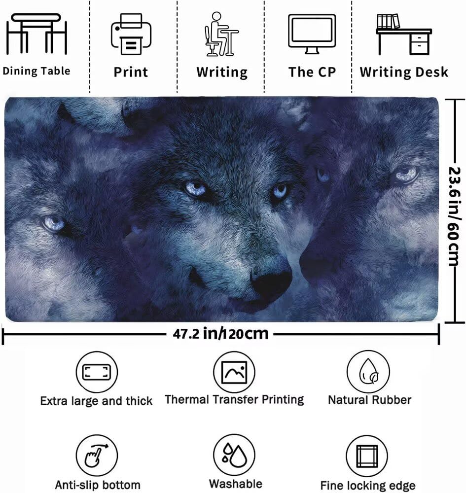 Gaming Mauspad XXL Der Wolf, BüRo Mousepad 1200x600x3mm, Tier Wasserfest Gummi Schreibtischunterlage, Mouse Pad Schreibtisch ZubehöR, Geeignet FüR BüRo Und Zuhause, MäNner A537