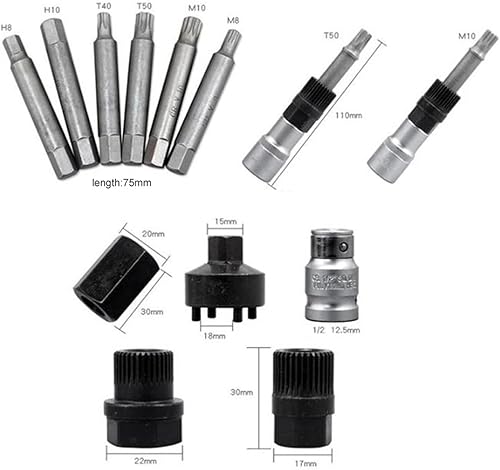 Miniatura 8 de EVTSCAN Kit de herramientas de extracción de polea de rueda libre de alternador, acero al carbono tratado térmicamente, ajuste de precisión, con