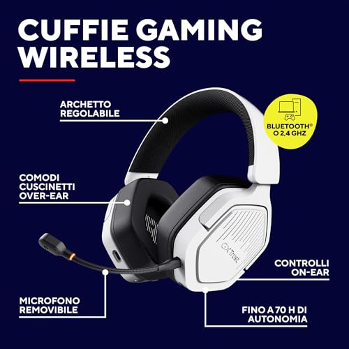 GXTrust 1493W Ravox Cuffie Gaming Wireless Bluetooth + 2.4 GHz per PS5 PS4 Switch PC Mobile, Driver da 50 mm, Batteria da 70 Ore, Bassa Latenza, Cuffie Bluetooth Over Ear con Microfono, Bianco - Immagine 1