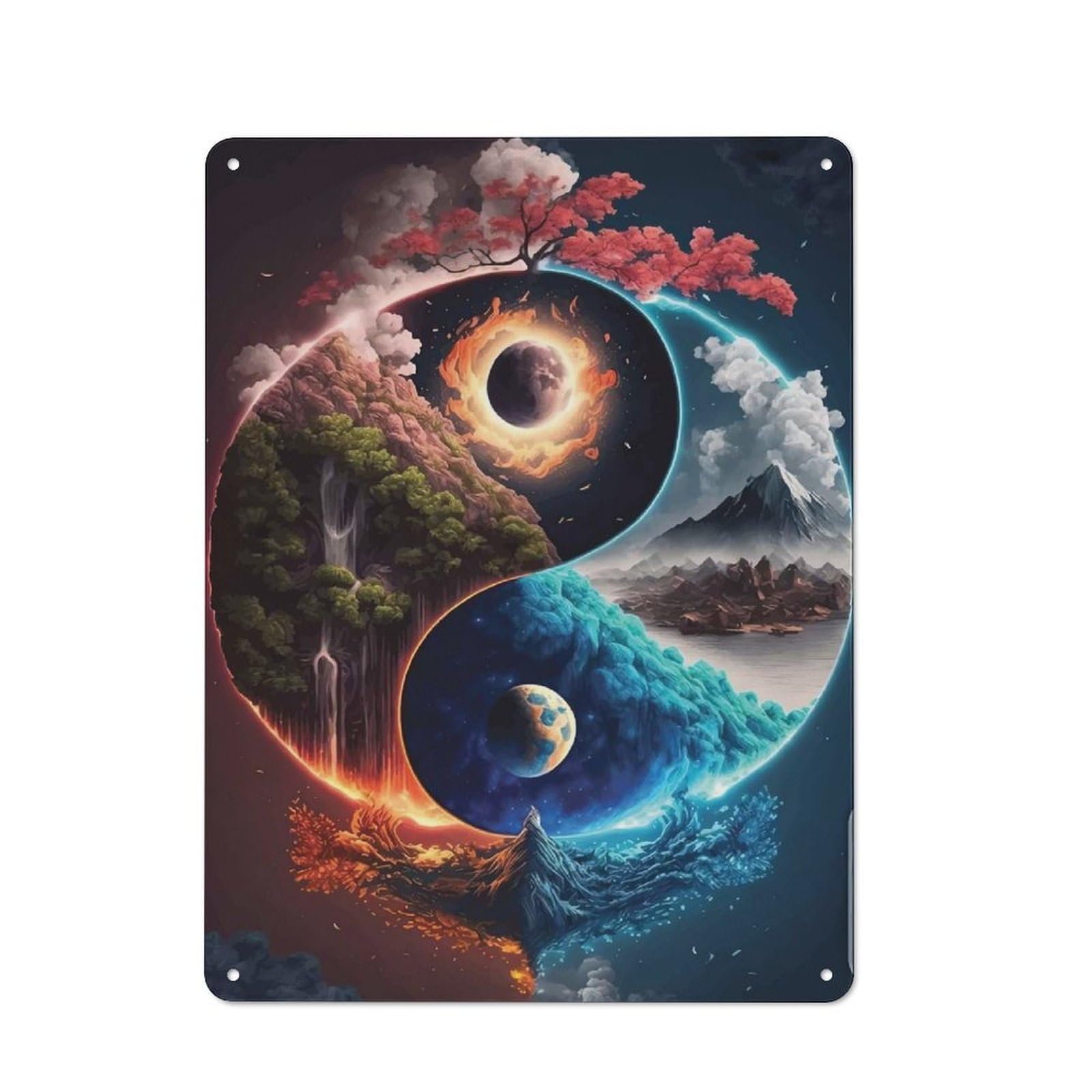 Tin Wall Plaque 40x30cm with YIN AND YANG FANTASY ART for Café Or Home Bar, New-space Wall Decor for Hospitality Decor Collectors
