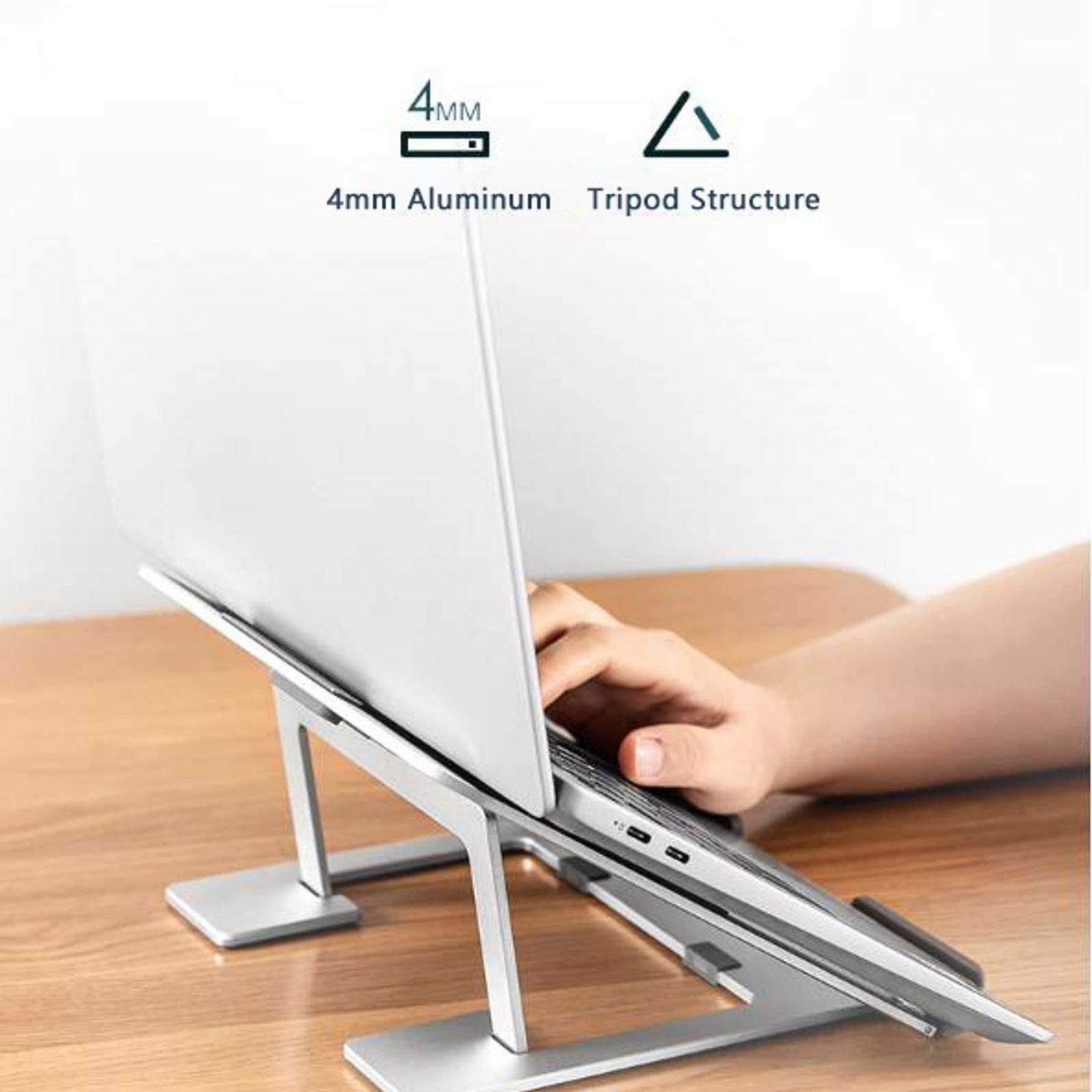 Supporto per Laptop, Supporto per Laptop ventilato Pieghevole in Alluminio Supporto per Notebook ergonomico Portatile Regolabile Adatto per Laptop da 10-15,6 Pollici-Grigio