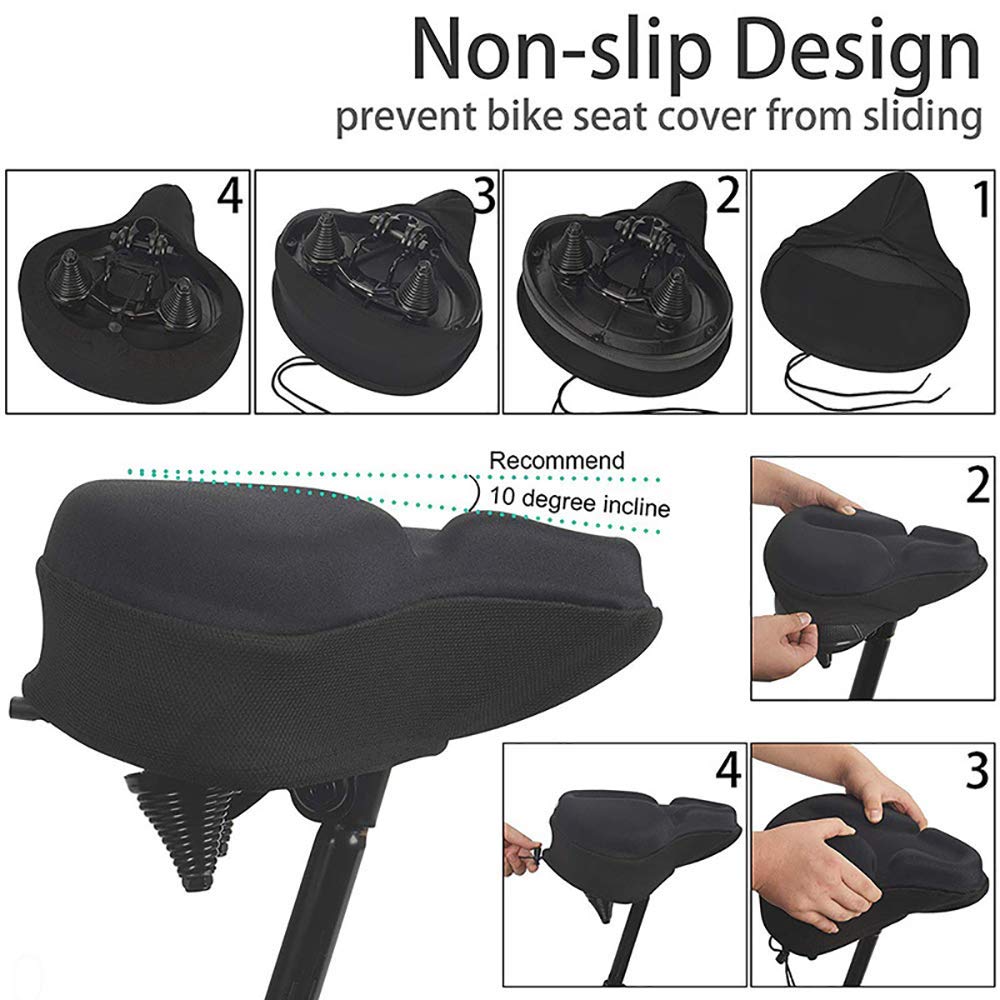 Amazon.com : Gel Bike Seat Cushion Cover for Comfort Big Size and  Breathable Fits Cruiser Bicycle and Stationary Exercise Bikes Indoor  Outdoor Cycling : Sports & Outdoors