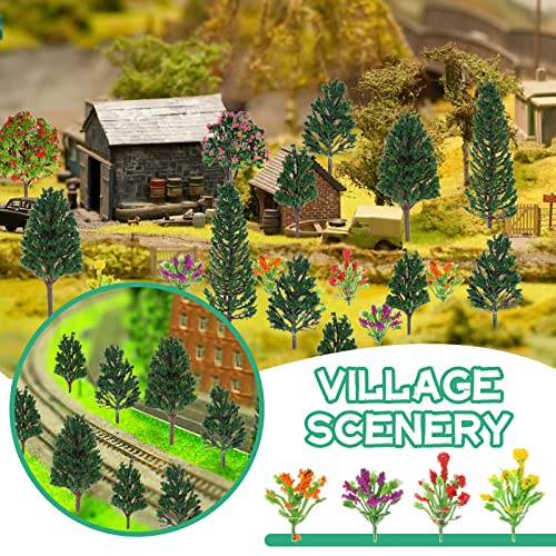 55 Pcs Miniature Colorful Flower Cluster Mini Model Trees Artificial Grass Mat Squares Set 36 Flower Tufts 15 Mixed Train Diorama Trees 4 Garden Craft Grass For Landscape Railroad Scenery Sand Table #TOP5