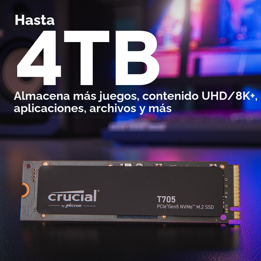 Amazon.com: Crucial T705 PCIe Gen5 NVMe SSD de 1 TB, hasta 13,600