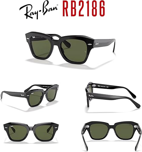 Miniatura 7 de Ray-Ban State Street RB2186 - Lentes de sol cuadrados para hombre y mujer + paquete con kit de gafas de diseñador iWear