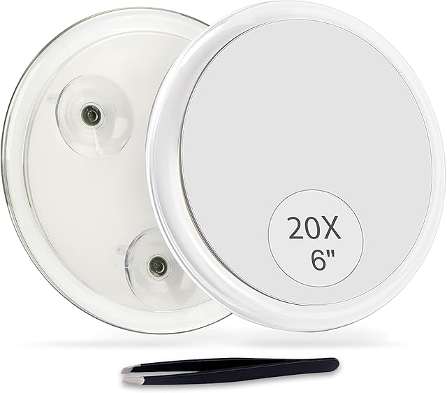 B Beauty Planet 20X Magnifying Mirror with 3 Suction Cups,6inch round, Magnified Mirror, Close Up Mirror for Precise Details of Makeup,Clear