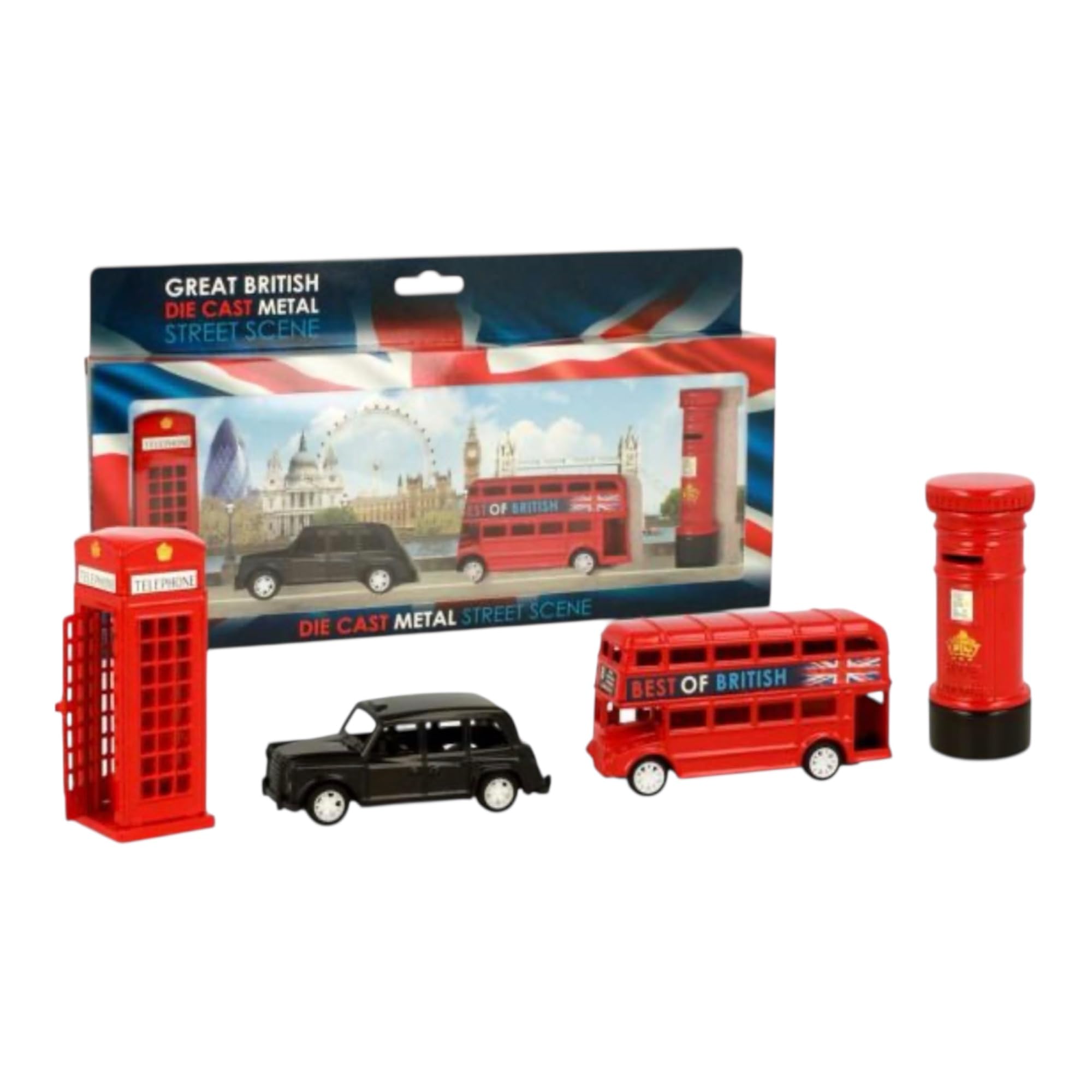 Elgate Black, Red London Souvenir / Collectable Die Cast 8-9Cm Length Model Set Containing Bus, Taxi, Telephone Box And Post Box