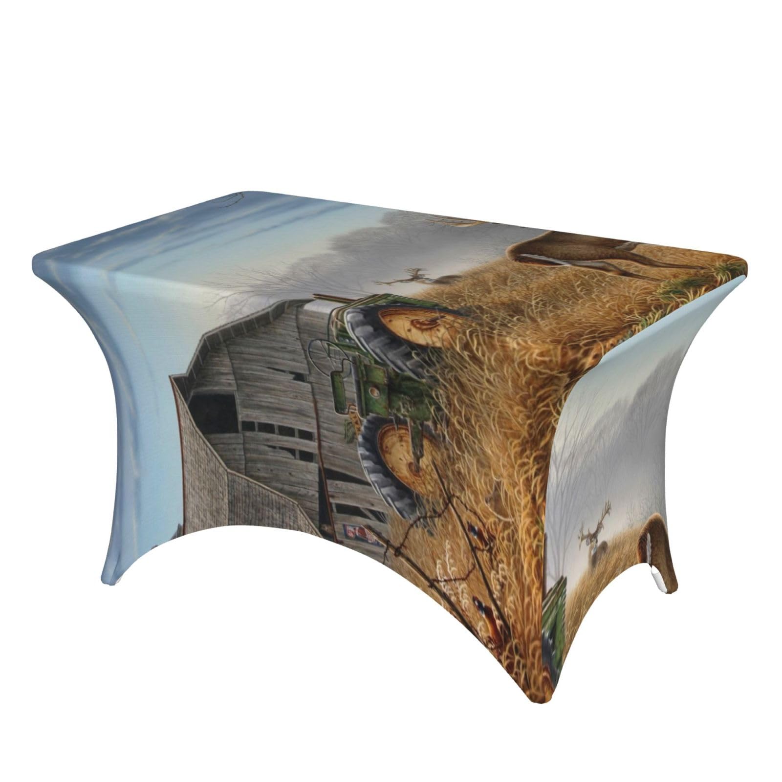 Dcehgew Deer Hunting 4Ft Spandex Rectangular Table Cloth, Printed Fitted Elastic Tablecloths Washable Table Cover For Event, Wedding, Banquet & Party