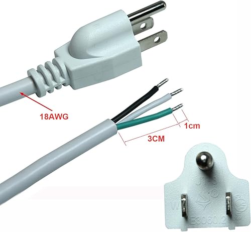 Miniatura 4 de Cable de fuente de alimentación de repuesto resistente de calibre 18 de 6 pies con interruptor en línea de luz indicadora roja, enchufe NEMA 5-15 US