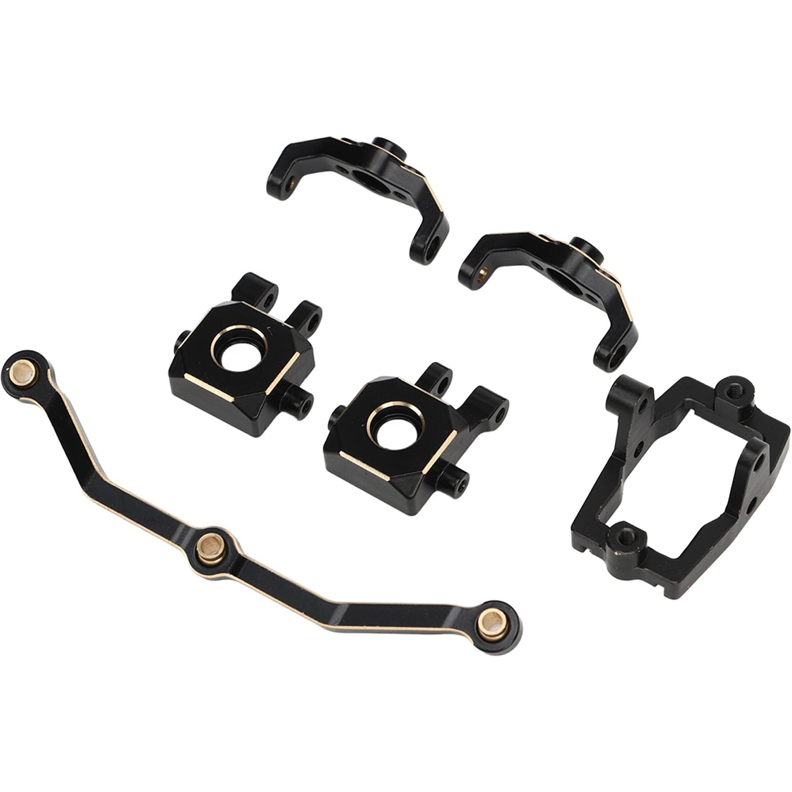 Kit tazza sterzo RC per impieghi gravosi Set di staffe servo per tirante del sedile a snodo in ottone nero e oro Set di staffe servo per assemblaggio di aggiornamento premium