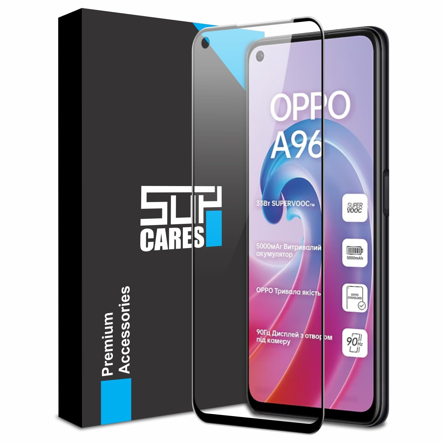 SupCares Tempered Glass for Oppo K10 4G, Oppo A76 4G, Oppo A96 4G and Oppo A33 2020 (6.59 Inch) With Installation Kit | 9H Edge to Edge Screen Protector | Black