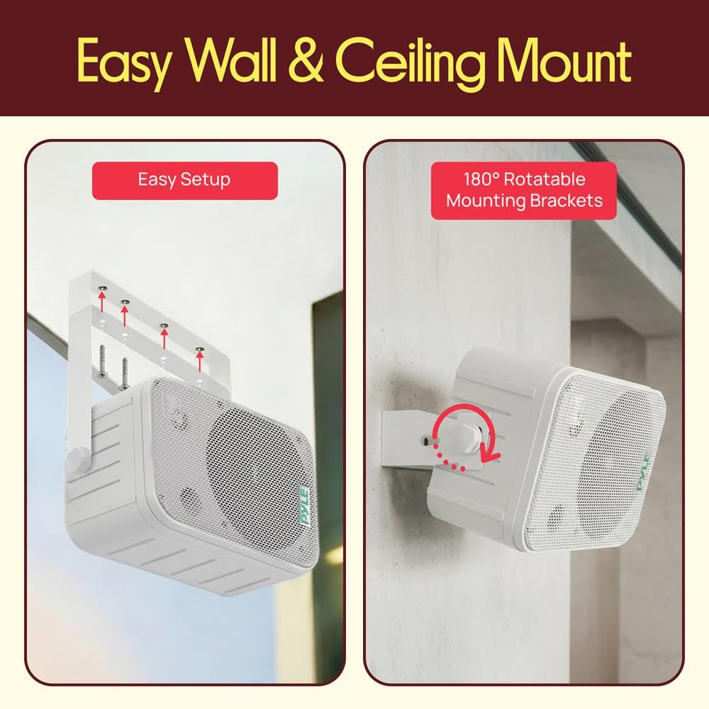 Pyle par de Altavoces de Pared, Techo, IImpermeable, Exteriores, Interiores, Par de 3.5” de 3 vias, Activo, Pasivo