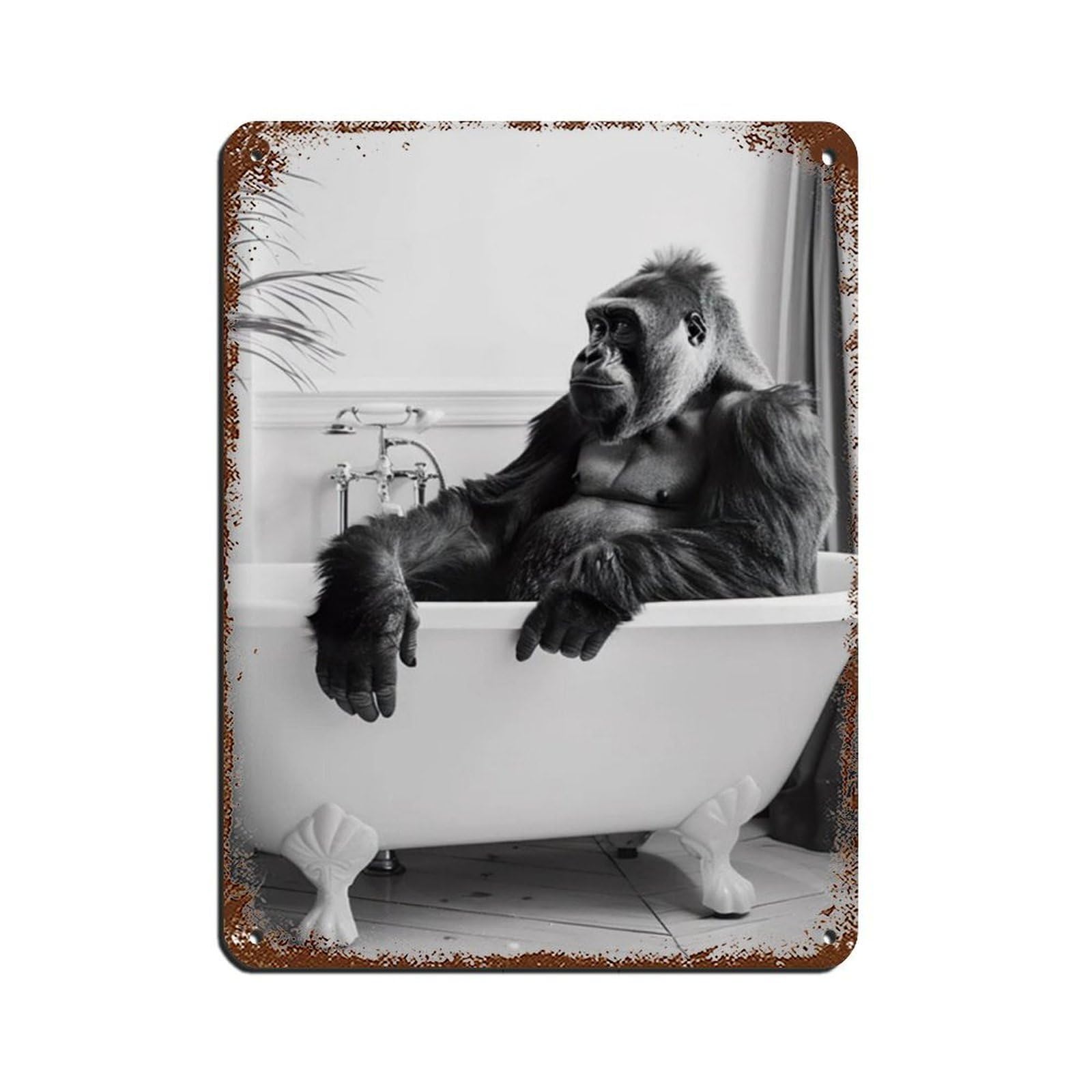 Gorilla in The Bathtub, Funny Animal Poster Tin Sign Vintage Metal Pub Club Cafe Bar Home Wall Art Decoration Poster Retro 12x16inch(30x40cm)