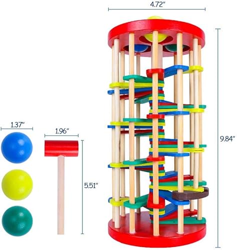 Miniatura 3 de ROLENUNE - Juguete de bola de madera para niños, banco de golpeteo, martillo, rampa, rollo, juguete educativo Montessori, regalo para bebés y niños