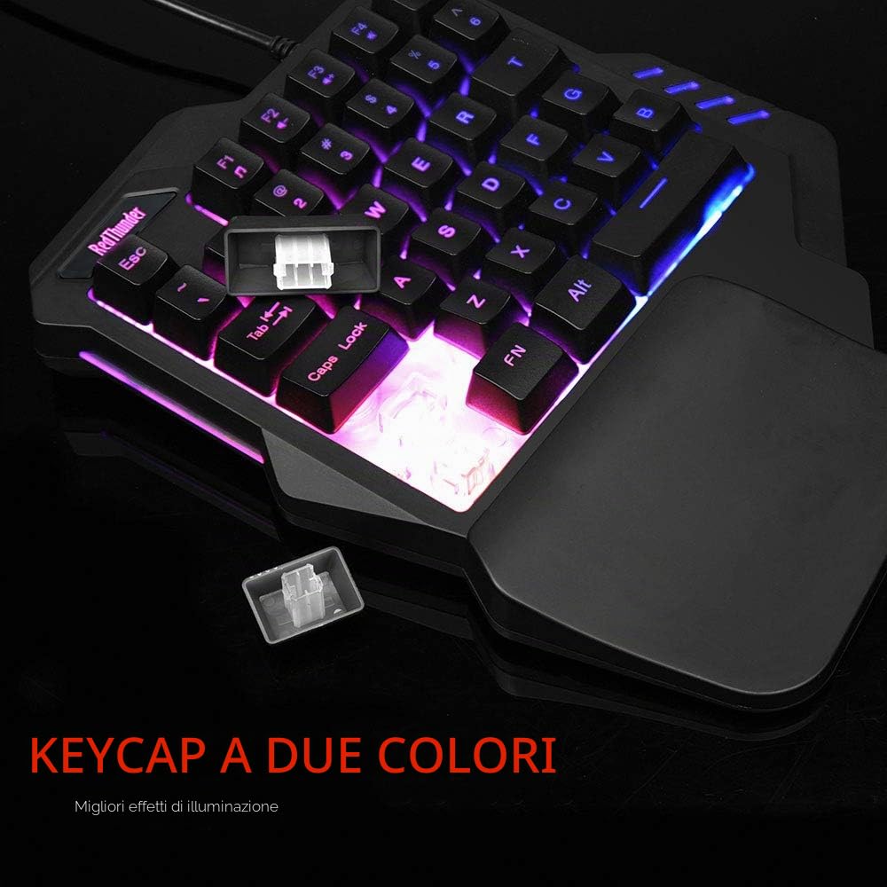 RedThunder G30 Tastiera da gioco meccanica RGB a una mano, 2 tasti macro integrati + 7 tasti programmabili, 35 tasti anti ghosting + design ergonomico per giocatori PC Mac PS5 Xbox One