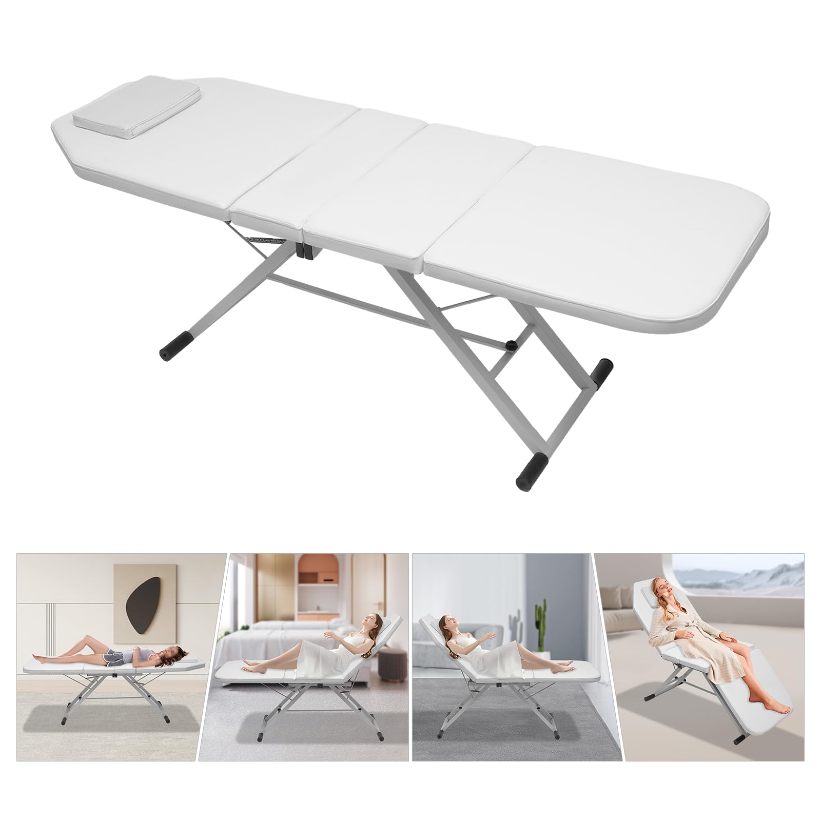 Camilla de masaje, mesa de masaje, banco de masaje, portátil, plegable, PVC, ropa de cama, tratamiento terapéutico, 71 pulgadas, blanco