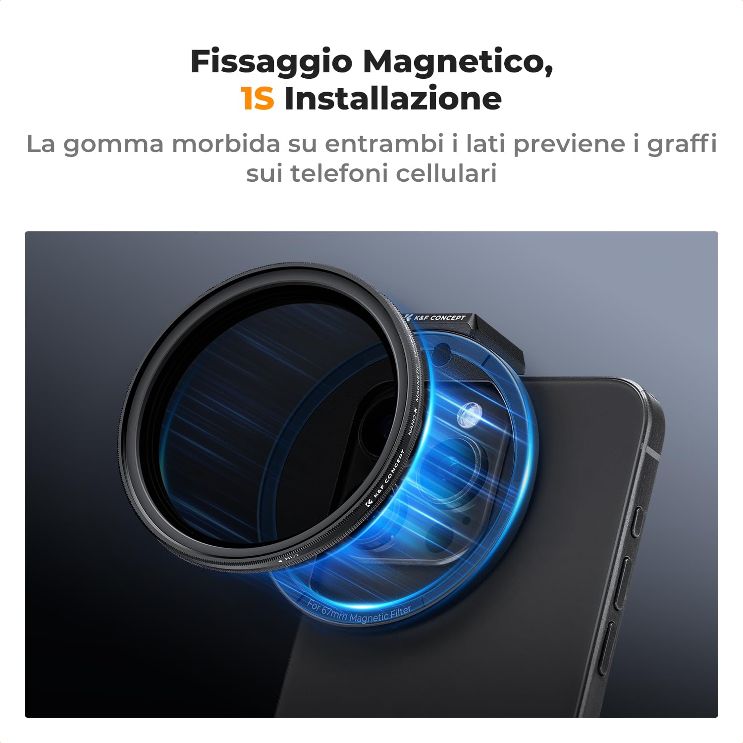 K&F CONCEPT 67mm Clip-on Magnetico Filtro Adattatore per Cellulari, Adattatore per Anello Magnetico per Filtros Telefono Compatibile con iPhone 15 X Pro Max 14 13 12 11