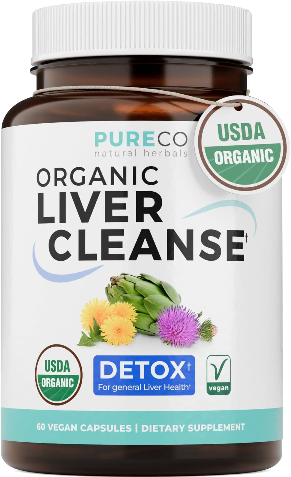 Organic Liver Cleanse & Detox - Milk Thistle Extract (80% Silymarin), Dandelion Root, Artichoke Leaf & Yellow Dock - Non GMO - Health Formula - Repair Rescue Support - 60 Vegan Capsules, No Pill