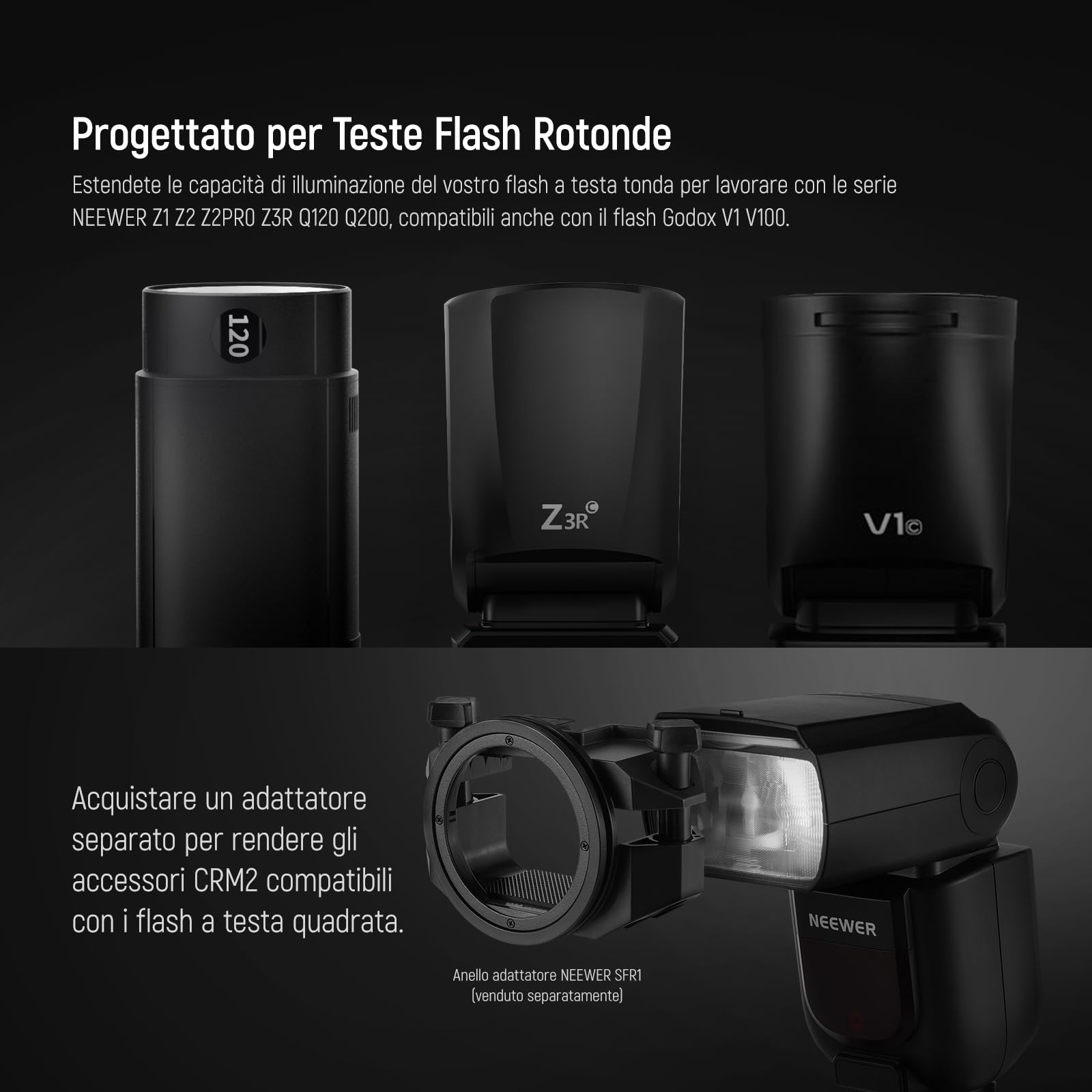 NEEWER CRM2 Kit Accessori Magnetici per Flash a Testa Rotonda, Set di Diffusore Modificatore di Luce Speedlite Compatibile con Godox V1 e V100, NEEWER Z3R-C/N/S, Z2-C/N/S/F, Z2Pro-C/N/S/F, Q120, Q200